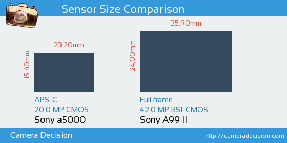 Sony a5000 vs Sony A99 II Sensor Size Comparison