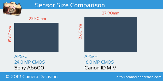 Sony A6600 vs Canon 1D MIV Sensor Size Comparison