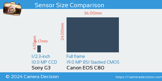 Sony G3 vs Canon EOS C80 Sensor Size Comparison