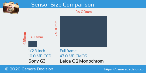 Sony G3 vs Leica Q2 Monochrom Sensor Size Comparison