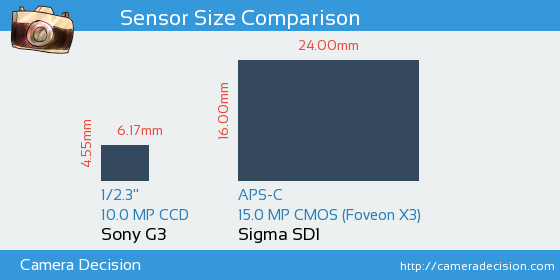 Sony G3 vs Sigma SD1 Sensor Size Comparison
