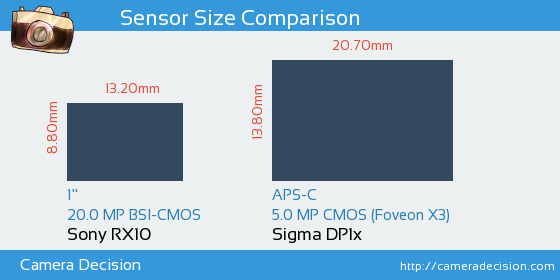 Sony RX10 vs Sigma DP1x Sensor Size Comparison