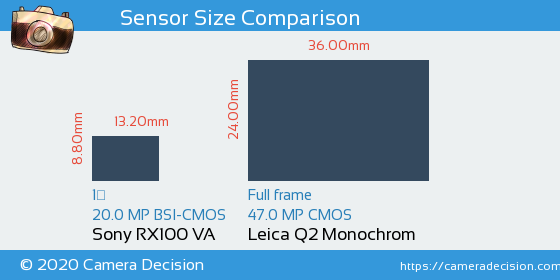 Sony RX100 VA vs Leica Q2 Monochrom Sensor Size Comparison