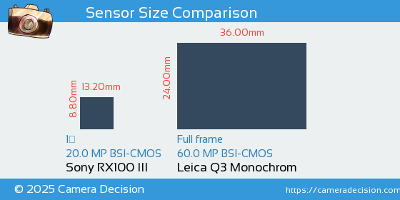 Sony RX100 III vs Leica Q3 Monochrom Sensor Size Comparison