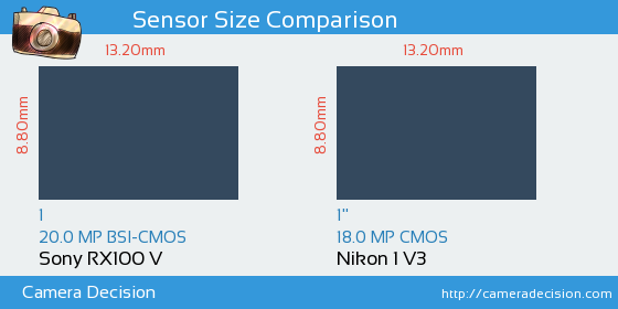 Sony RX100 V vs Nikon 1 V3 Sensor Size Comparison