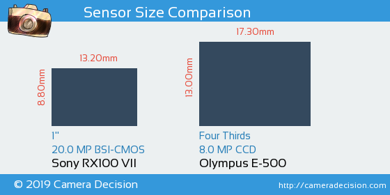 Sony RX100 VII vs Olympus E-500 Sensor Size Comparison