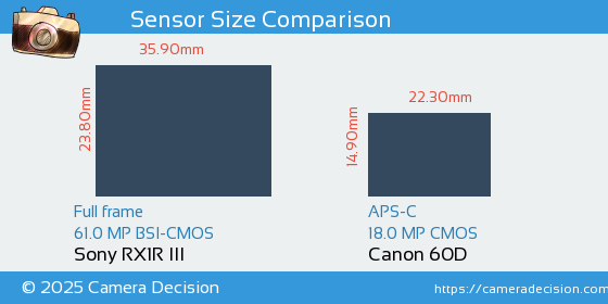 Sony RX1R III vs Canon 60D Sensor Size Comparison