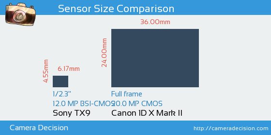 Sony TX9 vs Canon 1D X II Sensor Size Comparison
