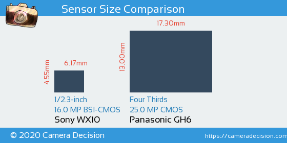 Sony WX10 vs Panasonic GH6 Sensor Size Comparison