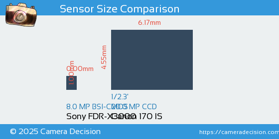 Sony FDR-X3000 vs Canon 170 IS Sensor Size Comparison