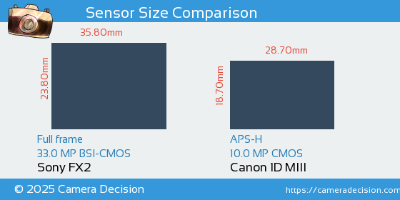 Sony FX2 vs Canon 1D MIII Sensor Size Comparison