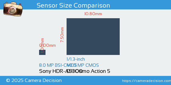 Sony HDR-AS300 vs DJI Osmo Action 5 Sensor Size Comparison