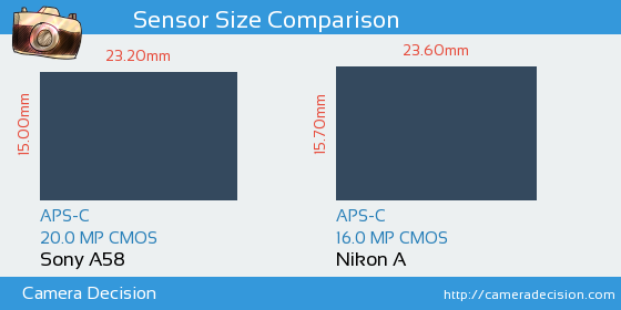 Sony A58 vs Nikon A Sensor Size Comparison