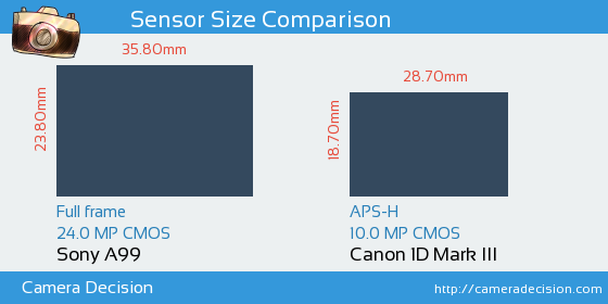 Sony A99 vs Canon 1D MIII Sensor Size Comparison