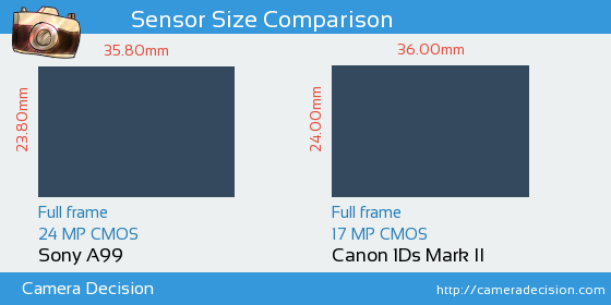 Sony A99 vs Canon 1Ds MII Sensor Size Comparison