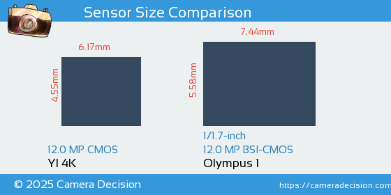 YI 4K vs Olympus 1 Sensor Size Comparison