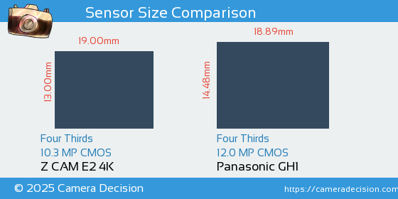 Z CAM E2 4K vs Panasonic GH1 Sensor Size Comparison