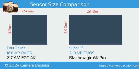 Z CAM E2C 4K vs Blackmagic 6K Pro Sensor Size Comparison